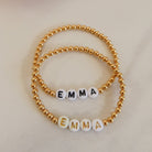 Personalized bracelets, elastic bracelets, beaded bracelet, gold-filled bracelet, dainty bracelet, handmade, essbe, small business, name bracelet, letter bead bracelets