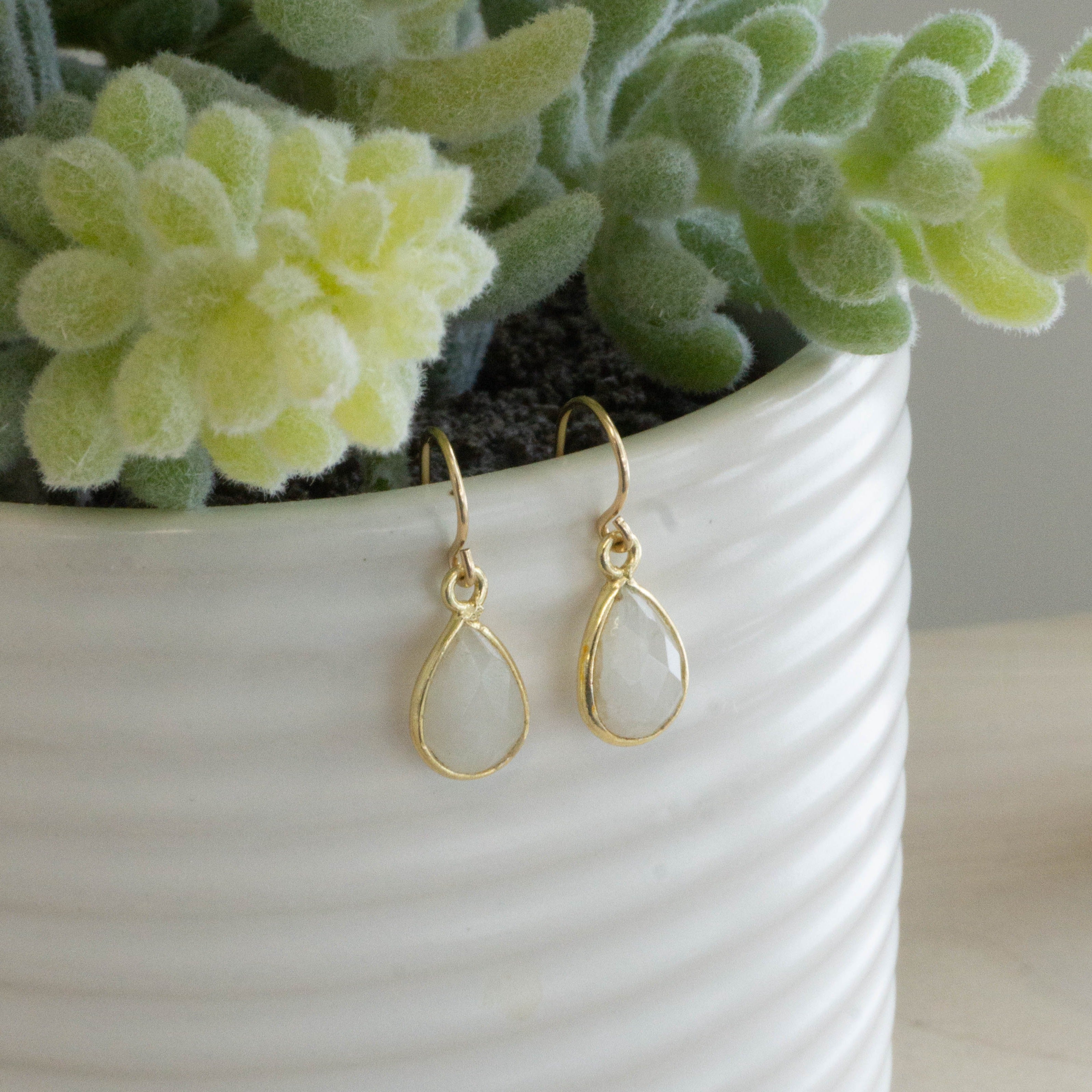 Earrings, gemstone earrings, simple earrings, fancy earrings, white earrings, gold-filled earrings, essbe , small business